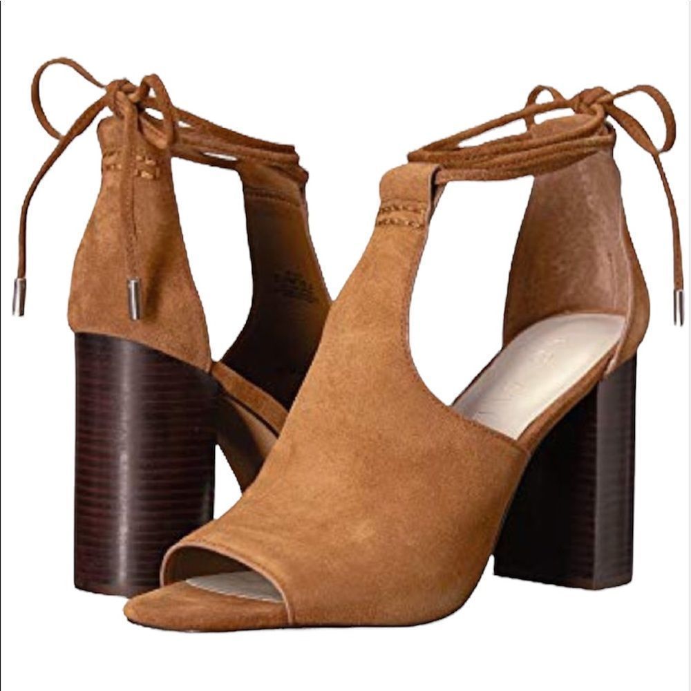 1. State Tan Suede Lace-Up Open-Toe Block Heel Sandals